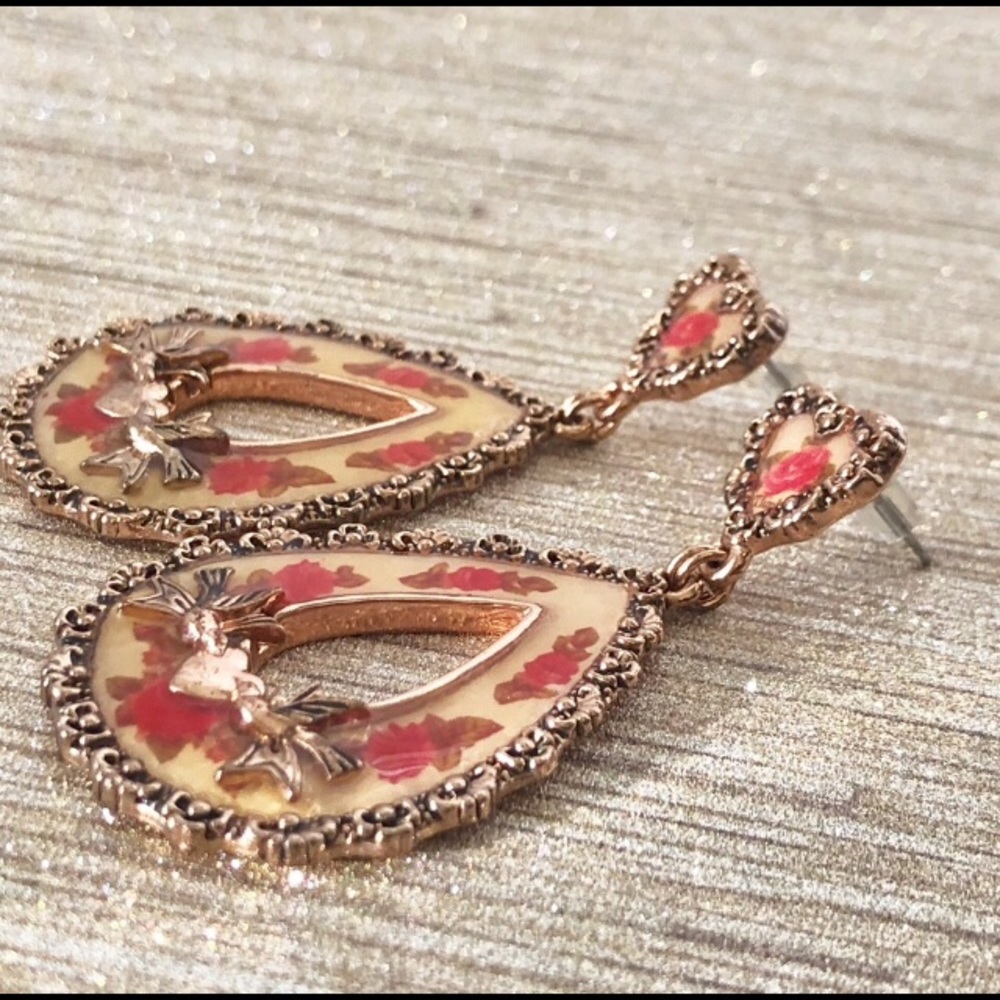 Betsey Johnson Vintage Rose Love Birds Earrings - Picture 2 of 8